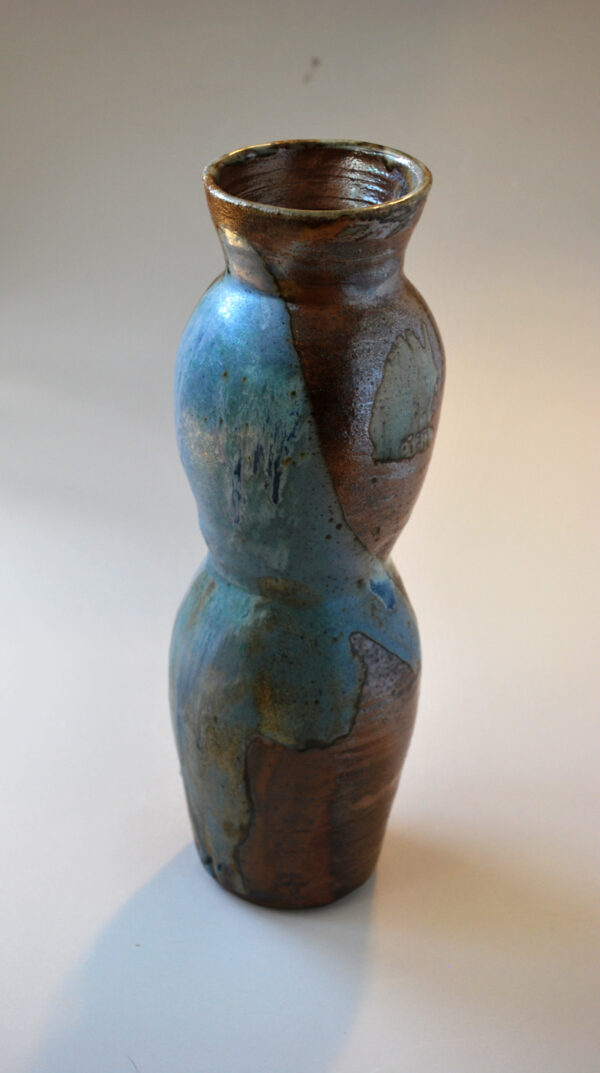 Large Wood Fired Vase with Blue