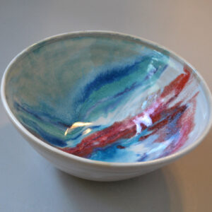Medium Sized Painted Serving Bowl with Pink Splash