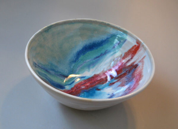 Medium Sized Painted Serving Bowl with Pink Splash