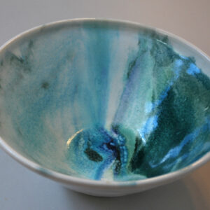 Medium Sized Painted Serving Bowl in Blues and Greens