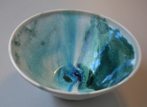 Medium Sized Painted Serving Bowl in Blues and Greens