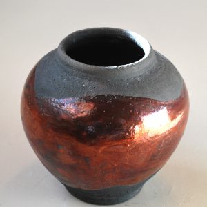Black and Copper Raku Vase (Round)