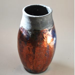 Black and Copper Raku Vase