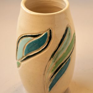 Carved and Painted  Vase in Greens
