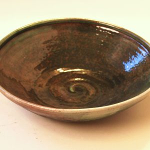 Salt Fired Dark Green Serving Bowl