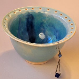 Earring Bowl: Pale Blue with Painted Interior
