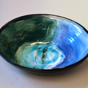 Large Painted Bowl with Blues and Greens
