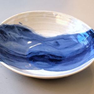 Large White and Periwinkle Bowl