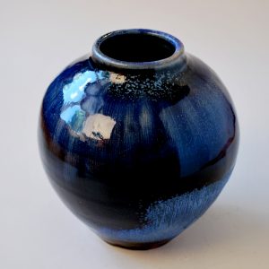 Round Blue Woodfired Vase