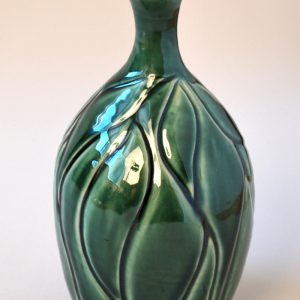 Bud Vase: Carved Dark Green Celadon