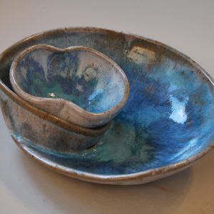 Chip and Dip Bowl - Painted in Blues