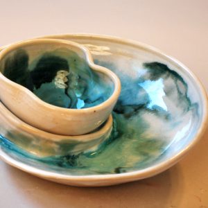 Chip and Dip Bowl - Painted in Greens